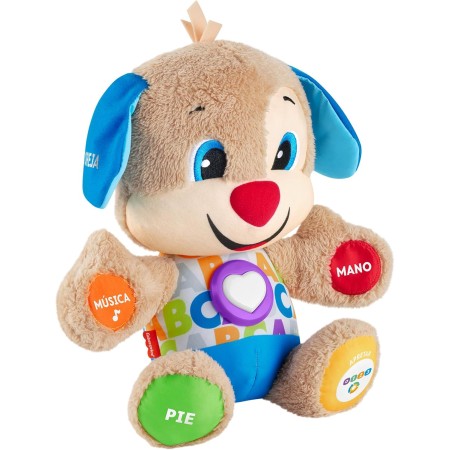 Fisher-Price Ríe y Aprende Perrito Primeros Descubrimientos, peluche interactivo con luces y sonidos, juguete bebé +6 meses,