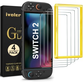 ivoler 4 Piezas Protector Pantalla para Nintendo Switch 2 Model 2025, Incluye Marco de Instalación Fácil, Cristal Vidrio