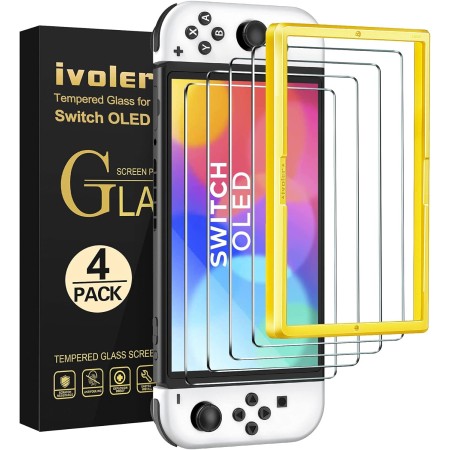 ivoler 4 Piezas Protector Pantalla para Nintendo Switch 2 Model 2025, Incluye Marco de Instalación Fácil, Cristal Vidrio