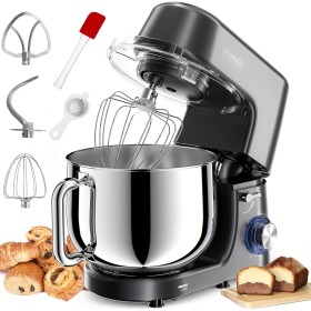 Homlee Batidora Amasadora 2000W Bajo Ruido Amasadora de Pan,con Bol de Acero inoxidable de 7.2 L,Amasador,Batidor,Varillas y