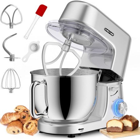 Homlee Batidora Amasadora 2000W Bajo Ruido Amasadora de Pan,con Bol de Acero inoxidable de 7.2 L,Amasador,Batidor,Varillas y