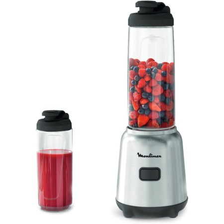 Moulinex Blend&Go - Batidora de vaso de 300 W, con jarra de 1,3 L y botella de plástico de 750 ml, 4 cuchillas extraíbles,