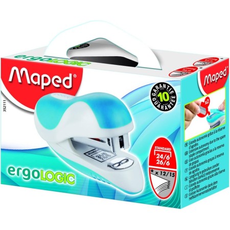 Maped - Grapadora de Oficina - Ergologic Mini 26/6 - Grapadora Manual - Zona de Apoyo Blanda - Compatible con Grapas 24/6 y 26/6