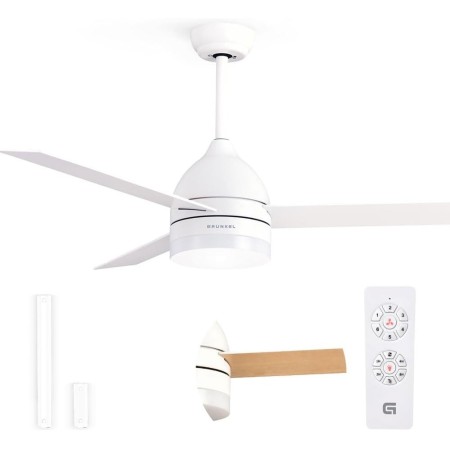 Grunkel - Ventilador de Techo con luz LED y aspas instalación reversibles blanco y madera - SKYECO-42 - Mando a distancia. 6