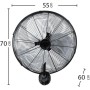 Ventilador de Pared 120W | Ventilador de Pared silencioso diseño Industrial oscilante y orientable Arrecife Ø55 cm Grande