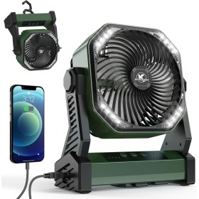 KITWLEMEN Ventilador de Camping con Linterna LED 20000mAh Batería Recargable Ventilador de Tienda con Luz y Gancho Ventilador de