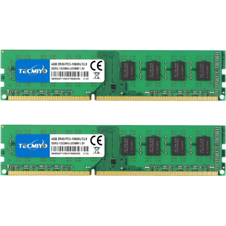 TECMIYO 8GB DDR3 (2x4GB) PC3-10600U Memoria RAM DDR3 1333MHZ DIMM DDR3-1333 UDIMM 2RX8 Dual Rank CL9 1.5V 240 Pin Unbuffered