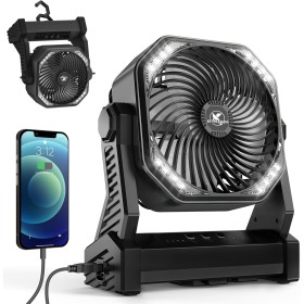 Ventilador de camping con linterna LED recargable 20000mAh Ventilador de tienda de campaña al aire libre con luz y gancho