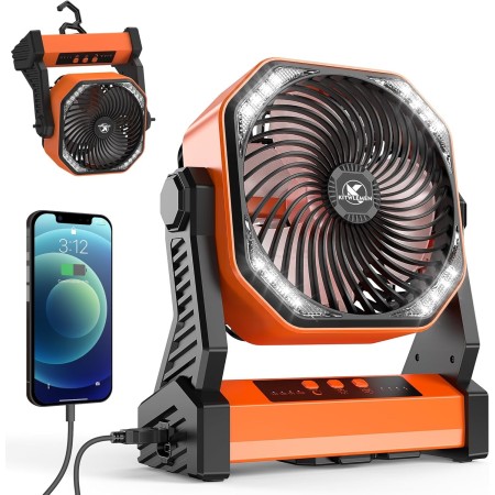 Ventilador de camping con linterna LED recargable 20000mAh Ventilador de tienda de campaña al aire libre con luz y gancho