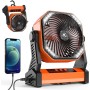 Ventilador de camping con linterna LED recargable 20000mAh Ventilador de tienda de campaña al aire libre con luz y gancho