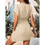 CUPSHE Vestido, Cuello en V, Cintura elástica, Juego de Tapa de Manga Corta, Vestido de Longitud Media. para Mujer