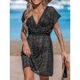 CUPSHE Vestido, Cuello en V, Cintura elástica, Juego de Tapa de Manga Corta, Vestido de Longitud Media. para Mujer