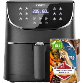 Cosori Freidora de Aire 5.5L Interior Metálico Real, Air Fryer Diseño Antióxido, Tecnología Calefacción Uniforme, 100 Recetas,
