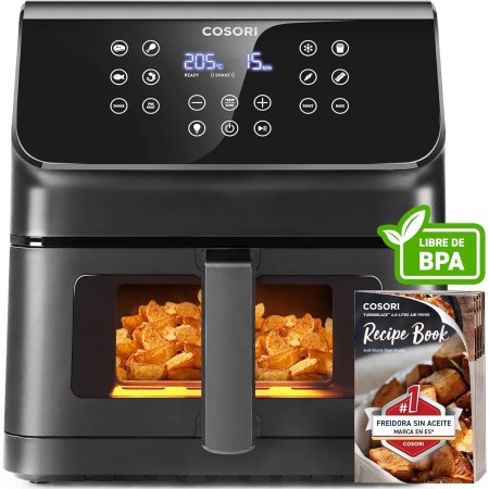 Cosori Freidora de Aire 5.5L Interior Metálico Real, Air Fryer Diseño Antióxido, Tecnología Calefacción Uniforme, 100 Recetas,