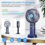 Ventilador Pulverizador de Mano, Mini Ventiladores de USB Recargable, 5 Velocidades con Pantalla LED, Base Desmontable, Potente