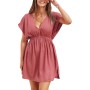 CUPSHE Vestido, Cuello en V, Cintura elástica, Juego de Tapa de Manga Corta, Vestido de Longitud Media. para Mujer