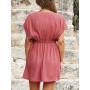 CUPSHE Vestido, Cuello en V, Cintura elástica, Juego de Tapa de Manga Corta, Vestido de Longitud Media. para Mujer