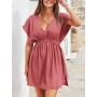CUPSHE Vestido, Cuello en V, Cintura elástica, Juego de Tapa de Manga Corta, Vestido de Longitud Media. para Mujer