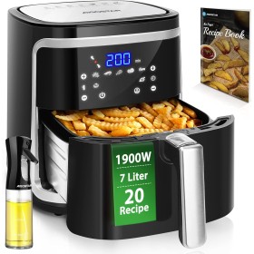 Aigostar Cube - Freidora de aire XXL, 1900W, 7L Air fryer. Libro de recetas incluido, panel LED táctil. Doble uso: con cesta o