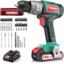 Taladro Atornillador Brushless 18V, HYCHIKA Taladro Percutor, Batería 2.0Ah con 60Nm, 53 Accesorios, 21+3 Ajustes, Cargador