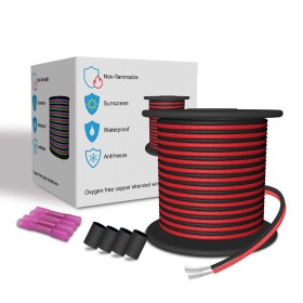 LEADTOPS 20 Metro Extensión Cable de Alambre 65,5FT 22AWG 2 Conductores 2x0,32mm² Alambre Eléctrico Rojo y Negro Cobre Estañado