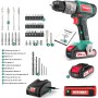 Taladro Atornillador Brushless 18V, HYCHIKA Taladro Percutor, Batería 2.0Ah con 60Nm, 53 Accesorios, 21+3 Ajustes, Cargador