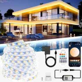 TENDIST 20M Tira LED Exterior Impermeable IP67, Luces Blancas Exterior 3000K-6500K, 24V Tiras de LED Adhesivas Impermeable, Fita