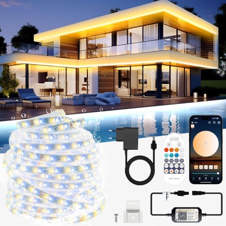 TENDIST 20M Tira LED Exterior Impermeable IP67, Luces Blancas Exterior 3000K-6500K, 24V Tiras de LED Adhesivas Impermeable, Fita
