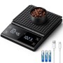 BKXCHA Báscula de Café Digital con Temporizador, Recargable Báscula de Espresso de Precisión 5 kg/0,1 g, con Pantalla LCD y