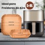 KitchenBoss Papel Para Freidora de Aire 100 Piezas: Papel Air Fryer Cuadrado 20-24CM, Desechable Antiadherente Impermeable a