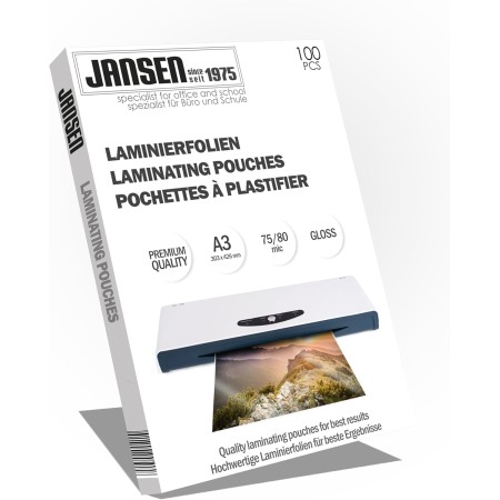 Jansen - Pack de 100 fundas para plastificar A4 75/80 mic - brillo, El embalaje puede variar