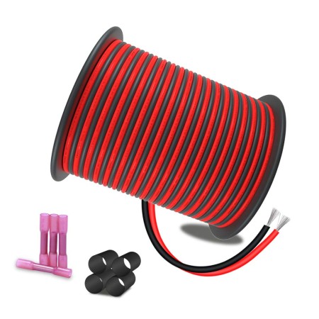 LEADTOPS 30 Metro 18 Calibre Cable Extensión Línea 2 pines, 2x0.8mm² Cable Rojo y Negro de Cobre Estañado, 12/24V DC 18AWG