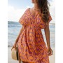 CUPSHE Vestido, Cuello en V, Cintura elástica, Juego de Tapa de Manga Corta, Vestido de Longitud Media. para Mujer