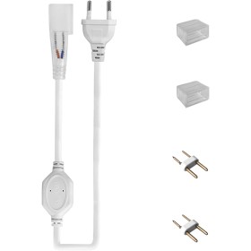 KSIBNW Cable de Alimentación LED de 1,5 m Con Botón de Interruptor, para Tiras LED de Neón de 220-240V, Incluye Tapa de Extremo