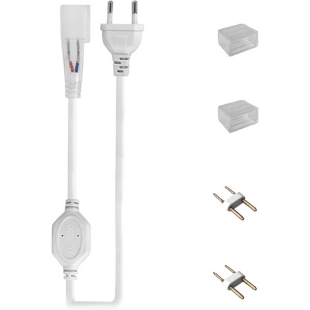 KSIBNW Cable de Alimentación LED de 1,5 m Con Botón de Interruptor, para Tiras LED de Neón de 220-240V, Incluye Tapa de Extremo