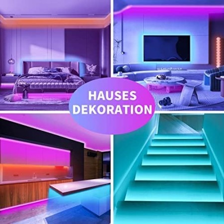 KSIPZE Luces Led Habitacion 30 Metros, Tira Led RGB Control de IR Remoto y Bluethooth App, luz led adhesiva Sincronización de