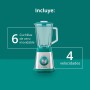 Batidora de Vaso - Jarra de Cristal - Potencia 1000W - 4 velocidades - 6 Cuchillas de Acero Inoxidable - Capacidad: 1.5 lt -