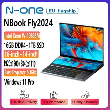 N-one NBook Fly-ordenador portátil para videojuegos, 16 + 14 pulgadas,