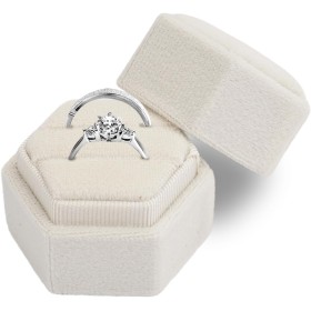 Caja de Anillo de Terciopelo, Hexagonal de Doble Ranura Caja Anillo Compromiso, Caja Anillos Boda con Tapa Extraíble, Joyero