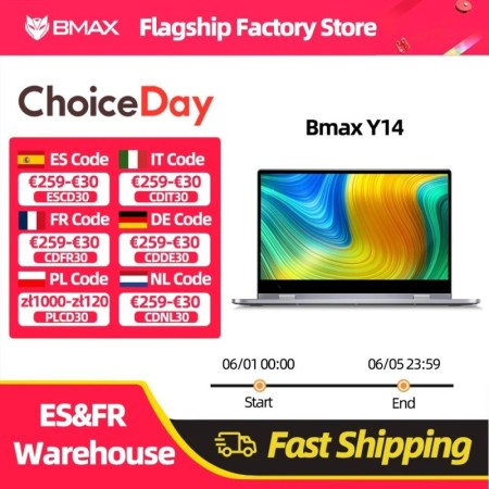 BMAX Y14 portátil de 14 pulgadas Windows 11 16GB RAM LPDDR5 512GB SSD 