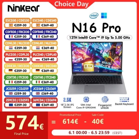 Ninkear-ordenador portátil N16 PRO para videojuegos, 32GB, 1TB, 12th I