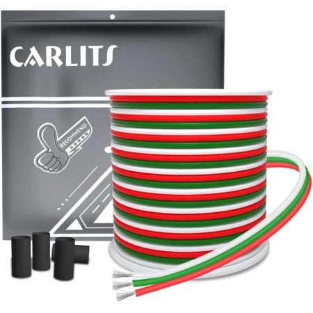 CARLITS 22AWG 20m 3x0.3mm² Cable de Extensión de 3 Conductores Línea de Alambre de Cobre Estañado Trenzado de Calibre 22 3 Para