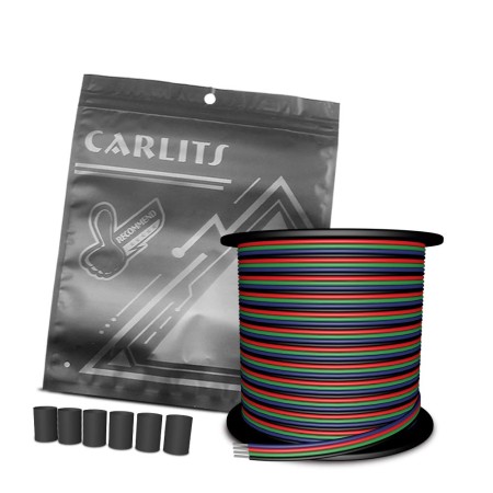 CARLITS 30m 22 AWG 4 colores RGB Cable de Extensión Línea de cable, 12 / 24V DC 4x0.3mm² 100 pies Luces LED 4 pines Tira de
