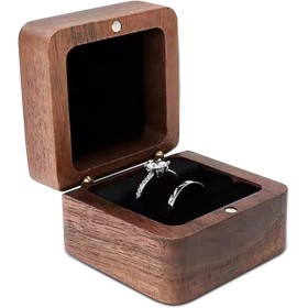 WisePoint Caja Anillo de Madera, Caja Anillo Compromiso Mini de Doble Ranura, Joyero Pequeño Cuadrada de Anillo, Elegante y
