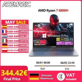 Portátil ACEMAGIC RX16 AMD Ryzen 7 6800H de 16,1" ultradelgado, 4400 m