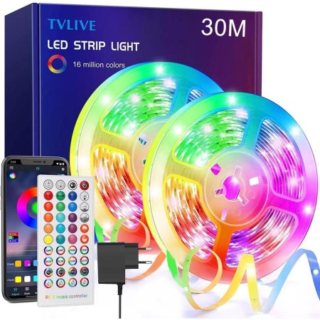 TVLIVE Tira LED, Luces LED Habitación 20 metros, LED Strip lights RGB, Sincronización Musical Bluetooth, 28 Modos, Control de