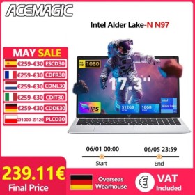 Portátil ACEMAGIC AX17 con procesador Intel N97, ultradelgado de 17,3"