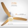 Grunkel - Ventilador de techo con luz LED SKYWIND-52WN. Motor DC. Mando a distancia. 6 velocidades. Temporizador 8 horas - 40W