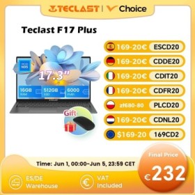 Teclast F17Plus laptop de 17.3 pulgadas, 16 GB de RAM 512GB SSD, Intel