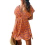 CUPSHE Vestido, Cuello en V, Cintura elástica, Juego de Tapa de Manga Corta, Vestido de Longitud Media. para Mujer